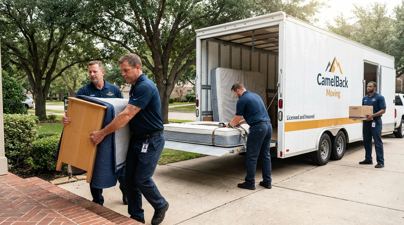 Crew loading residential truck for cross-state move from West Monroe, LA