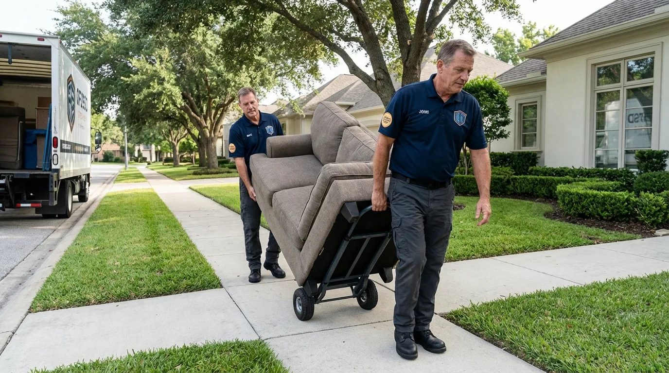 Local residential moving crew loading furniture in West Monroe, LA