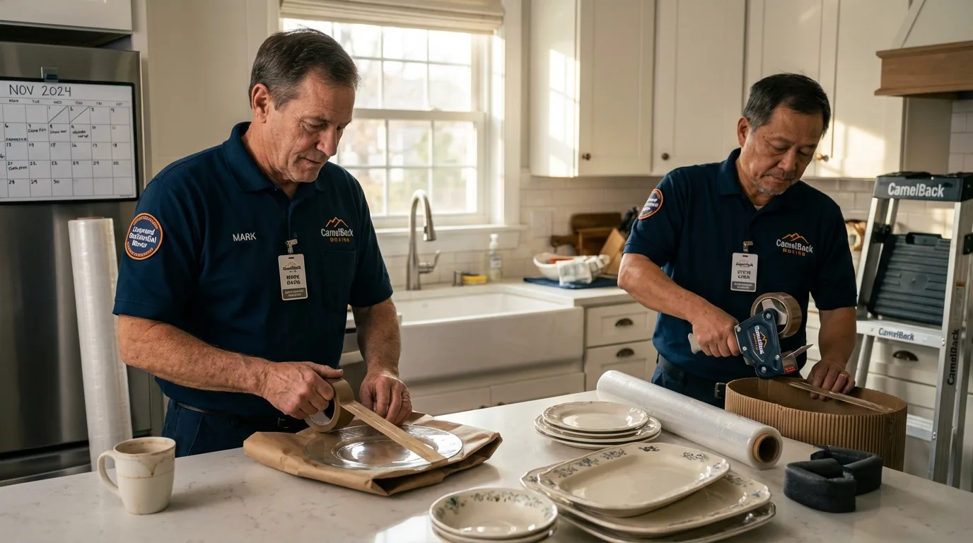 Professional crew packing kitchen dishware in West Monroe, LA